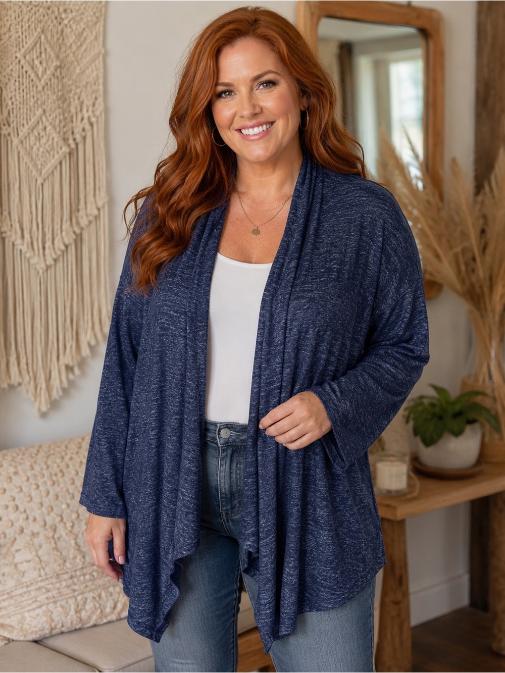 Philosophy Heather Blue Open-Front Draped Cardigan